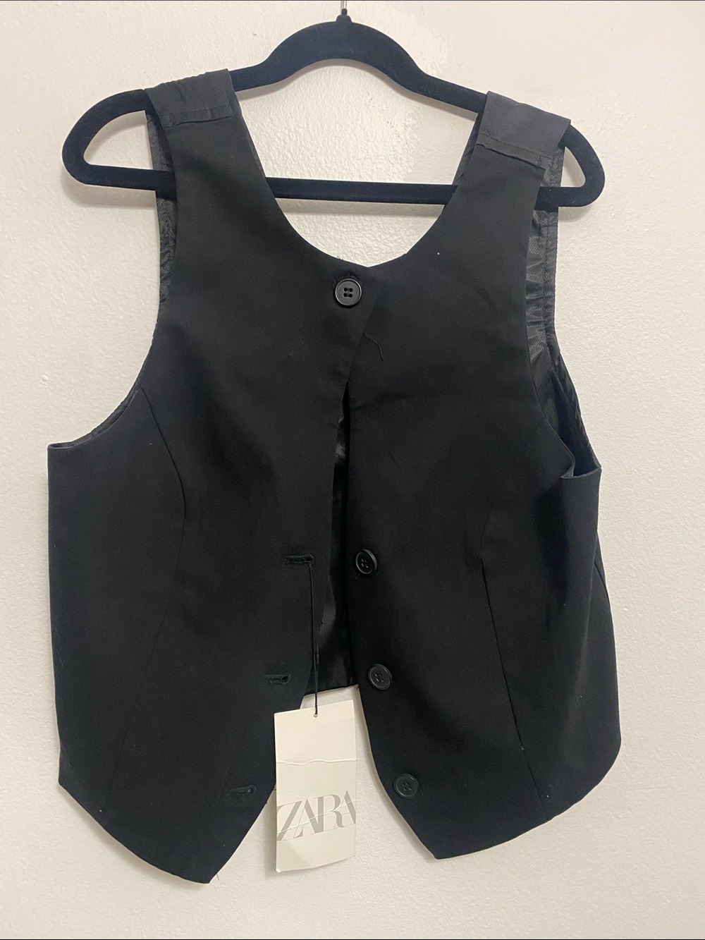 Zara Black Button-Front Tailored Vest